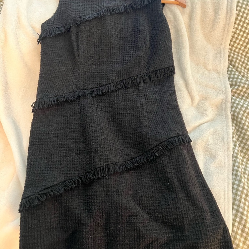 Ann Taylor Black Fringe Textured Dress
